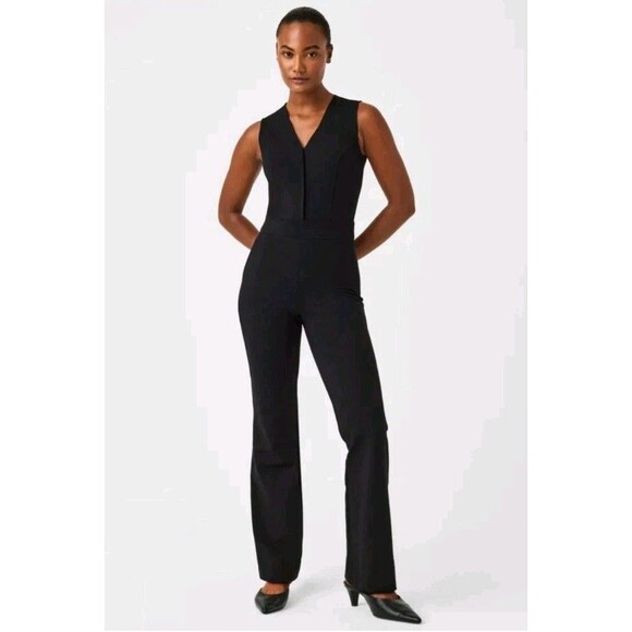SPANX Perfect Sleeveless Jumpsuit Black Back Zipper Wide Leg Size 3X - Picture 1 of 12